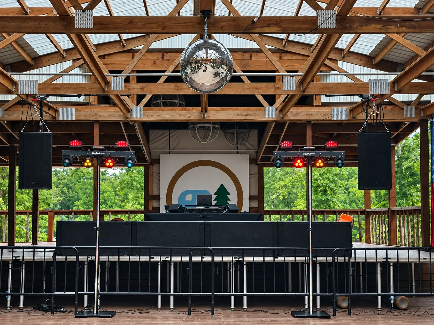 BFE Productions DJ, sound and lighting system prepared on an event stage